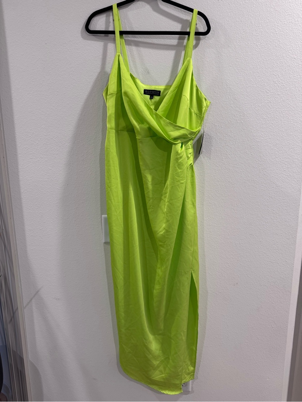 NWT Eloquii Neon Lime Cowl Slip Midi Dress with Side Slit
